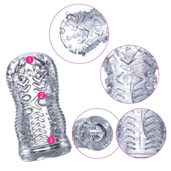 Transparent male masturbator clear TPR sleeve training texture, adult toy